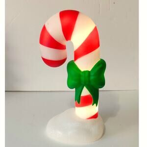 Peppermint Candy Cane Blow Mold Christmas Light Up‎ Battery Operated Green Bow